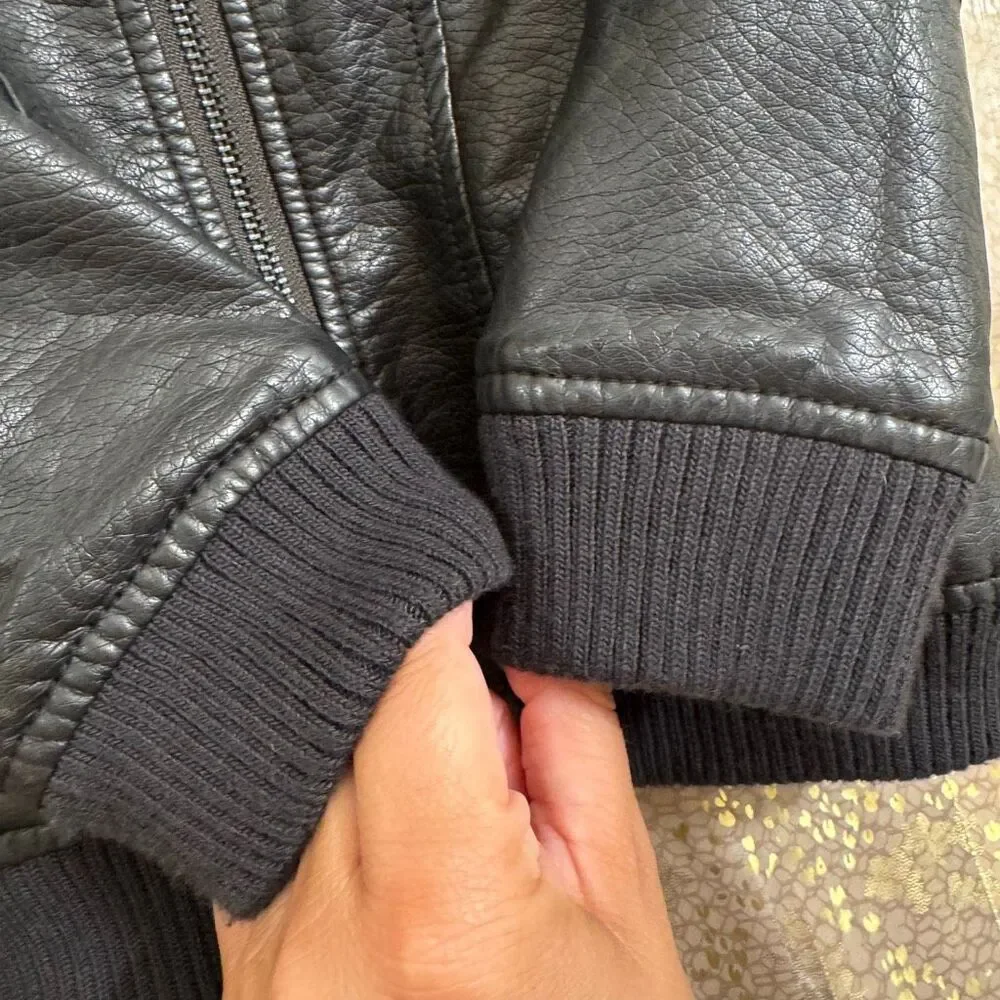 Vintage Koala Baby Boys Black Moto Grunge Faux Leather Zip Biker Jacket 24 Mo/2T